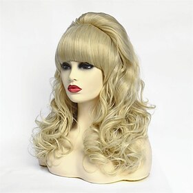 Beehive Wigs Long Wavy Blonde Wig with Bang Big Bouffant for Women fits 80s or Party Halloween Wigs