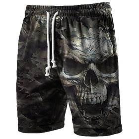 Halloween Men's Skull Graphic Prints Costumes Active Sweat Shorts Terry Shorts Mid Waist Fashion Streetwear Classic Style Sports Outdoor Casual Daily Drawstrin