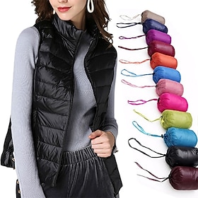 Women's Hiking Vest Down Vest Sleeveless Winter Jacket Top Outdoor Breathable Quick Dry Lightweight Sweat wicking Winter Navy orange Wine Skiing Fishing Climbi