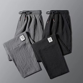 Men's Joggers Trousers Casual Pants Drawstring Elastic Waist Straight Leg Solid Color Comfort Breathable Casual Daily Streetwear Sports Fashion Black Green Mic