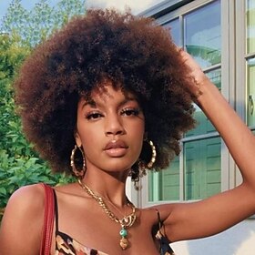 Remy Human Hair Wig Short Afro Curly Pixie Cut Black Natural Cool Designers Natural Hairline Machine Made Capless Brazilian Hair All Natural Black #1B Dark Bro