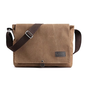 Men's Brown Canvas Messenger Bag with Adjustable Shoulder Strap and Minimalist Design - Durable and Stylish for Work or Casual Use