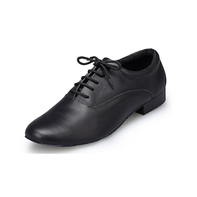 Men's Black Leather Ballroom Dance Shoes  Lace-Up Latin Tango Performance Shoes with Suede Sole for Professionals and Beginners