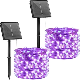 2 Pack Solar String Lights Christmas Decoration – 12m 120 LEDs, Waterproof Copper Wire Fairy Lights with 8 Modes for Outdoor Patio, Yard, Trees, Christmas, Wed