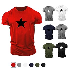 Mens Graphic T-Shirt Short Sleeve with White Star Print in Grey