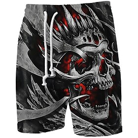 Halloween Men's Graphic Skull Costumes Sweat Shorts Beach Shorts Terry Shorts Mid Waist Sports Designer Athleisure Casual Daily Holiday Drawstring Elastic Wais