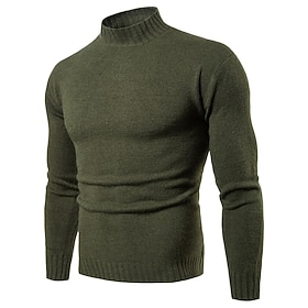 Men's Sweater Pullover Sweater Jumper Turtleneck Sweater Ribbed Knit Knitted Solid Color Stand Collar Basic Casual Daily Holiday Clothing Apparel Winter Fall B