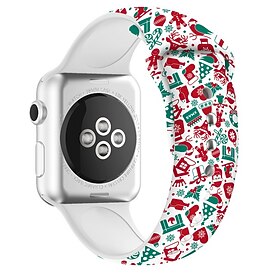 Floral Printed Compatible with Apple Watch band 38mm 40mm 41mm 42mm 44mm 45mm 49mm Christmas Gift Adjustable Breathable Silicone Strap Replacement Wristband fo
