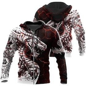 Men's Unisex Hoodie Pullover Hoodie Sweatshirt Wine Red Black White Blue Purple Hooded Dragon Graphic Prints Viking Print Daily Sports 3D P