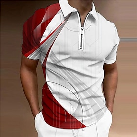 Herren Poloshirt Golfhemd Linear Umlegekragen Gelb Armeegrün Rote Königsblau Blau 3D-Druck Casual Täglich Kurzarm Bedruckt Zip Bekleidung M