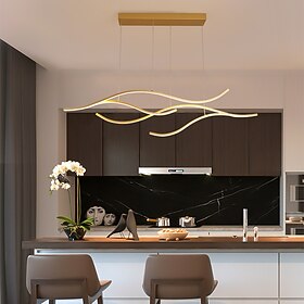 Modern Dimmable Hanging Light Table Lamps 100/120 cm LED Pendant Light Modern Linera Design Black Gold Metal Dining Room Kitchen Lamp with Remote Control 110-2