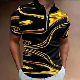Men's Polo Shirt Golf Shirt Gradient Turndown Yellow Navy Blue Purple Gold Dark Blue 3D Print Outdoor Street Short Sleeves Print Zipper Clo