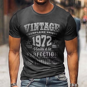Unanswerable Vintage Mens 3D Shirt For Birthday Blue Cotton Men'S Tee Graphic Distressed Letter Prints Crew Neck Yellow Navy Light Grey Dark Gray 3D Outdoor