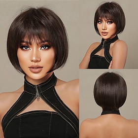 Human Hair Blend Wig Short Natural Straight Pixie Cut Side Part Layered Haircut Asymmetrical Blonde White Silver Cosplay Curler  Straighten