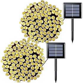 2 pacchi luci di natale decorazione esterna solare 10m 100 led luci della stringa 8 colori 8 modalità luci leggiadramente solari impermeabili per decorazioni d