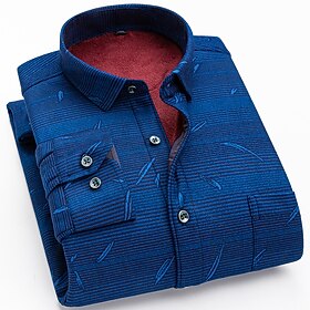 Men's Shacket Plaid / Striped / Chevron / Round Vacation New Year Navy bluewhite Wine Red Dark Navy Long Sleeve Classic Collar Fall / Winter Clothing Apparel P