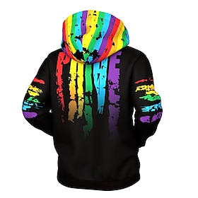 Men's Unisex Full Zip Hoodie Jacket Black Hooded Rainbow Graphic Prints Print Zipper Sports  Outdoor Daily Sports 3D Print Streetwear Desig