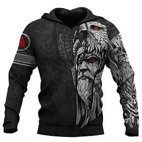 Men's Unisex Pullover Hoodie Sweatshirt Black Hooded Graphic Prints Human Viking Print Daily Sports 3D Print Streetwear Designer Casual Spr