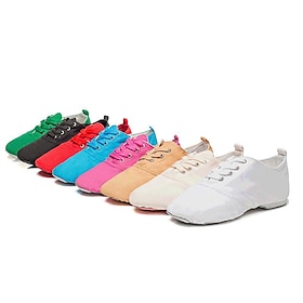 Women's Canvas Jazz Dance Shoes  Lace-Up Split Sole Dance Sneakers, Lightweight and Flexible for Ballroom or Practice