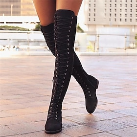 Women's Over-the-Knee Lace-Up Suede Boots with Flat Heel – Stylish and Comfortable for Casual and Winter Wear