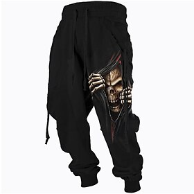 Halloween Men's The Grim Reaper'S Hand Skull Graphic Pants  Casual Sports Outdoor Black Cotton  Sweatpants Joggers Trousers Drawstring Side Pockets Elastic Wai