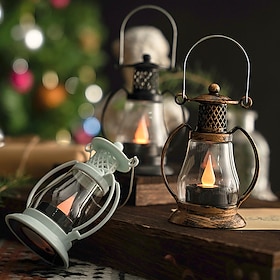 Retro Candle Lantern Mini Christmas Decorations Portable Electronic Desktop Hanging Night Lamp Ornaments Holiday Wedding Party Home Decorat