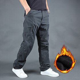 Men's Cargo Pants Cargo Trousers Work Pants Zip Leg Solid Color Thermal Warm Fleece Lining Weekend Streetwear Casual Formal ArmyGreen Black