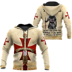 Per uomo Cavalieri Templari Stampe Grafiche Croce Felpa con Cappuccio Felpe con cappuccio Felpa Streetwear Designer Casual Grande e Alto Manica Lunga Con Cappu