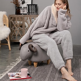 Women's Pajamas Pjs Sets 2 Pieces Pure Color Fashion Plush Comfort Home Vacation Fleece V Wire Long Sleeve Pullover Pant Elastic Waist Fall Winter Home Outfits