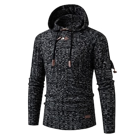 Men's Sweater Pullover Sweater Jumper Sweater Hoodie Ribbed Knit Cropped Knitted Solid Color Hooded Basic Stylish Outdoor Daily Clothing Apparel Winter Fall Bl