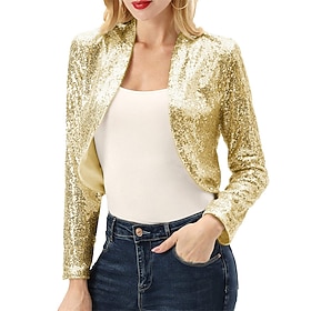Women's Wrap Bolero Coats / Jackets Sparkle Shine Long Sleeve Sequined Wedding Guest Wraps With Glitter For Wedding All Seasons dress to impress
