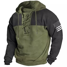 Men's Unisex Pullover Hoodie Sweatshirt Black Army Green Navy Blue Khaki Hooded Graphic Prints National Flag Print Lace Up Sports  Outdoor