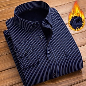 Men's Dress Shirt Striped Shirt Collared Shirt Button Up Shirt Striped Wedding Casual Black and Red Navy Blue Purple Light Blue Long Sleeve Classic Collar Fall