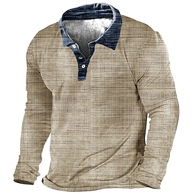 Men's Polo Shirt Golf Shirt Linear Turndown Navy Blue Blue Purple Brown Green 3D Print Street Casual Long Sleeve Print Button-Down Clothing