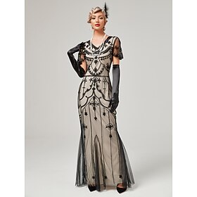 Roaring 20s 1920s Cocktail Dress Ankle Length Dress Prom Dress Christmas Party Dress Normal Short Sleeves The Great Gatsby Charleston Wedding Guest Sequins V N