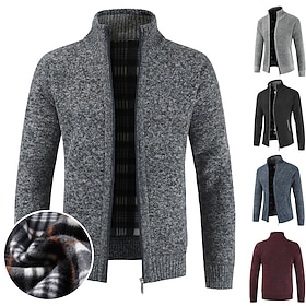 Hombre Pulóveres Chaqueta de Punto Jersey con cremallera Chaqueta suéter Suéter de lana Estriado Tejer Estilo clásico Vellón Color sólido Escote Chino Clásico