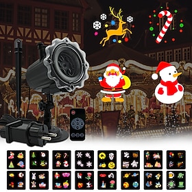 Kerstprojector Licht Buiten 16 Dia's Stekker-in Feestprojector Licht met Afstandsbediening Waterdichte Landschapslamp Projector voor Tuin Patio Feest Nieuwjaar