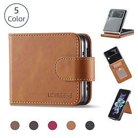 Phone Case For Samsung Galaxy Z Flip 7 Z Flip 6 Z Flip 5 Z Flip 4 Z Flip 3 Flip Flip With Card Holder Kickstand Solid Colored PC PU Leather
