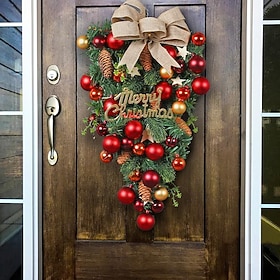 Christmas Swag Wreath Outdoor for Front Door Winter Wreath Window Wall Decoration Ball Upside Down Tree Pendant Creative Window Scene Layout Decoration Bow Rat