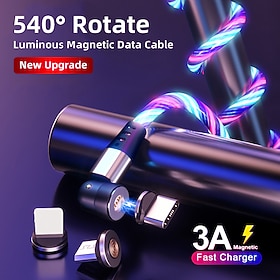 Multi Charging Cable 3.3ft 6.6ft USB A to Lightning / micro / USB C 3 A Fast Charging 3 in 1 Magnetic 540 Rotation For Samsung iPhone Phone Accessory