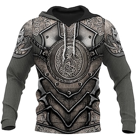 Men's Hoodie Pullover Hoodie Sweatshirt 1 2 3 4 5 Hooded Graphic Armor Viking Lace Up Casual Daily Holiday 3D Print Sportswear Casual Big A
