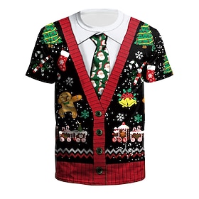 Christmas Men's Christmas Costume 3D T-shirts Tee Cartoon Graphic Prints Crew Neck WhiteRed RedArmy GreenWhite Green Black Pink 3D Print Outdoor Short Sleeve P