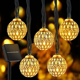 Solar Moroccan String Lights Christmas Ball Fairy String Lights 12m 7m 6.5m Outdoor Garden Lights IP65 Waterproof New Year Wedding Party Patio Tree Hanging Lig