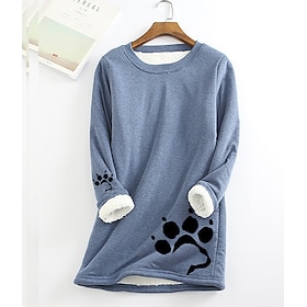 Women's Plus Size Sweatshirt Pullover Sherpa Graphic Street Casual Warm Sports Fuzzy Round Neck Long Sleeve Top Micro-elastic Fall Winter Comfrt Breathable So