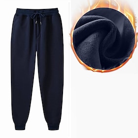 Men's Sweatpants Joggers Fleece Pants Trousers Winter Pants Side Pockets Elastic Waist Fleece Solid Color Comfort Warm Daily Casual Blue Apricot