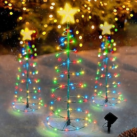 Solar Spiral Christmas Trees with 50LED Lights, Outdoor Light Up Xmas Pathway Markers with Stake, Floor to Ceiling Wrought Iron Outdoor Courtyard Decorative La