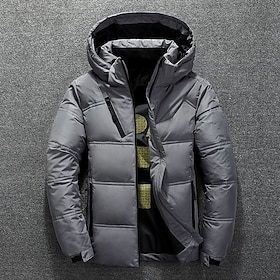 Men's Winter Coat Winter Jacket Down Jacket Puffer Jacket Pocket Office Career Date Casual Daily Outdoor Casual Sports Winter Solid / Plain Color Dark Grey Bl