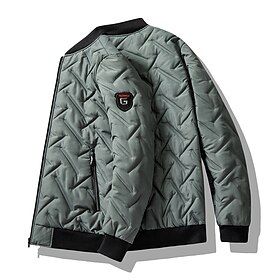 Men's Puffer Jacket Quilted Jacket Pocket Office Career Date Casual Daily Outdoor Casual Sports Winter Solid / Plain Color Black Green Gray Puffer Jacket