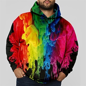 Men's Plus Size Pullover Hoodie Sweatshirt Big and Tall Geometric Hooded Pocket Long Sleeve Spring   Fall Fashion Streetwear Basic Comfortable Work Daily Wear