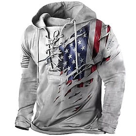 Men's Unisex Pullover Hoodie Sweatshirt Light Green Pink Blue Brown Green Hooded Graphic Prints National Flag Print Lace Up Sports  Outdoor